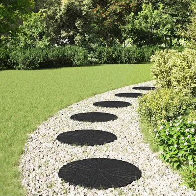 Produktbild von Mangloder Trittsteine im 6er-Set, schwarz, Ø 45 x 1,8 cm, aus Gummi, rutschfest, wetterfest und frostsicher für Gartenwege, Rasen, Beeteinfassungen, Terrassen und den Außenbereich, dekorative Gehwegplatten
