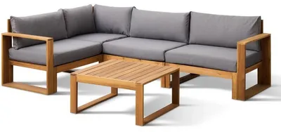 Produktbild von BOCARNEA LEVATA Eck-Gartenset modular aus Akazienholz, Grau, für 5 Personen inkl. rechteckigem Tisch