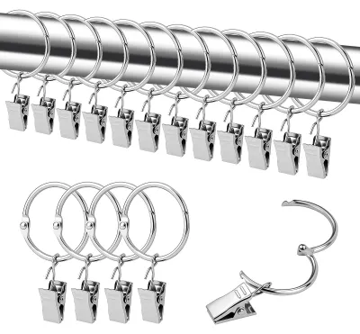 25 Metall-Vorhangringe mit Clips, 32 mm, silber