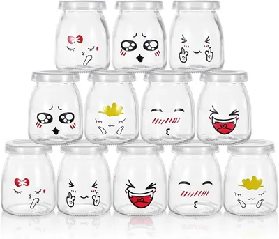 12 Joghurtgläser mit Deckel, 100 ml, Glas, transparent