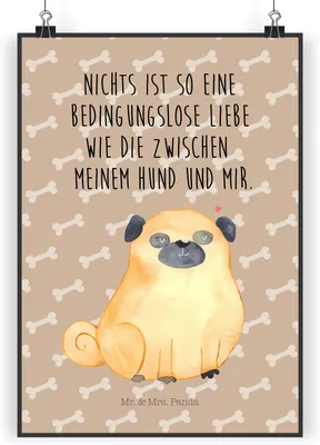 Produktbild von Mr. & Mrs. Panda Bild Mops DIN A5 - Hundeglück - Geschenk, wanddeko, kunstdruck poster, Knuffig, drucke, Hund, Sprüche, Wandbild, Plakat, Liebe, Pure