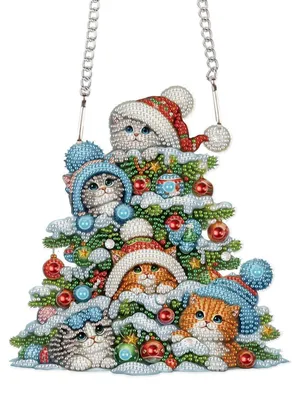 Image de Kit de création de pendentif "Diamond Painting" sur le thème de Noël, avec un motif de chat bleu, dimensions 23x24 cm, idéal pour les adultes et les débutants