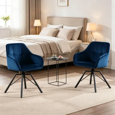 Produktbild von Seitenstuhl,Breite Küchenstühle,Drehbarer Essstuhl,Küchenstühle mit Weicher Rückenlehne(nur 2PCS Stühle) Blue