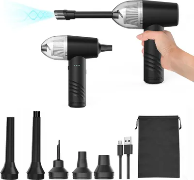 Obrázok produktu pre 3-v-1 Air Duster Inflator Vacuum Pump 3 Gear Adjustable 50000RPM Rechargeable Cordless Air Blower with Brushed Motor 7 Replaceable Nozzles for PC Keyboard Cleaning Swim Ring Inflation Bags Vacuum