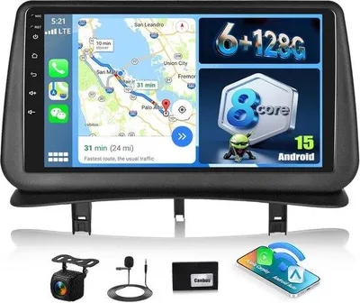 Zdjęcie produktu dla Radio samochodowe z systemem Android 13 - ekran dotykowy 9 cali - 6 GB pamięci RAM, 128 GB pamięci wewnętrznej - z obsługą CarPlay i Android Auto