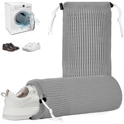 Produktbild von Schuhwaschbeutel mit Kordelzug (2 Stück) – Keine Metallteile, null Kratzer! 360° Sanftreinigung für Waschmaschine, ideal für Reise & Aufbewahrung