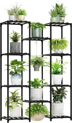 Produktbild von Pflanzenständer für drinnen und draußen, hoher Pflanzenständer, Blumenständer für draußen, Pflanzenständer für Terrasse, Balkon und Gartendekoration (schwarz)
