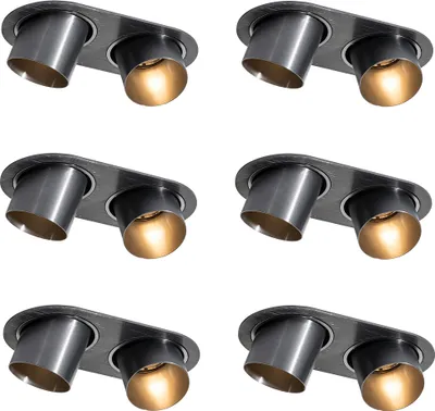 Produktbild von QAZQA - Modern Set mit 6 Einbaustrahlern Gunmetal GU10 50mm 2-Lichter - Installa I Wohnzimmer I Schlafzimmer - Metall Oval I Rund - LED geeignet GU10
