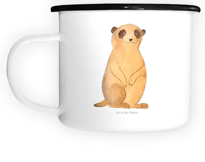 Produktbild von Mr. & Mrs. Panda Teetasse Erdmännchen - Weiß - Geschenk, Wildtiere, Emaille Tasse, Traveling, Afrika, Pott, Große, Haferl, Spruch, Reisen, Roadtrip, Camping