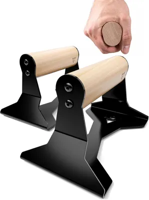 Produktbild von Liegestützgriffe mit ergonomischem Holz Griff und hochbelastbarem Stahl - Rutschfeste Push-Up bars Handstandbarren für Krafttraining und Calisthenics
