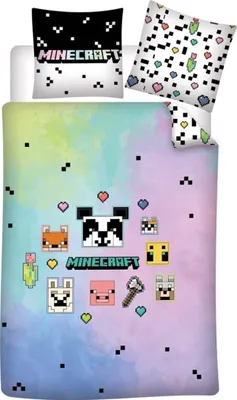 Produktbild von Parure de lit réversible Minecraft - Bleu et Rose - 140 cm x 200 cm