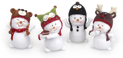 Obrázok produktu pre Sada štyroch zábavných snehuliakov, výška 8 cm