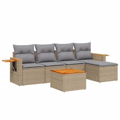 Produktbild von vidaXL 6-tlg. Garten-Sofagarnitur mit Kissen Beige Poly Rattan