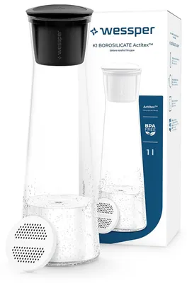 Glazen filterkaraf 1 L Borosilicaatglas Actitex-Filter Schwarz