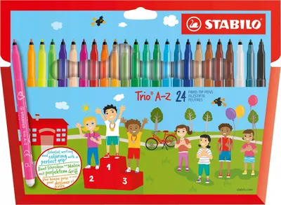Image de Stabilo Trio A-Z Flamastry 24 Couleurs Vives pour Enfants