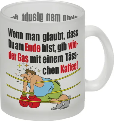 Produktbild von Motivation Glas Tasse mit Boxer Motiv in weiß