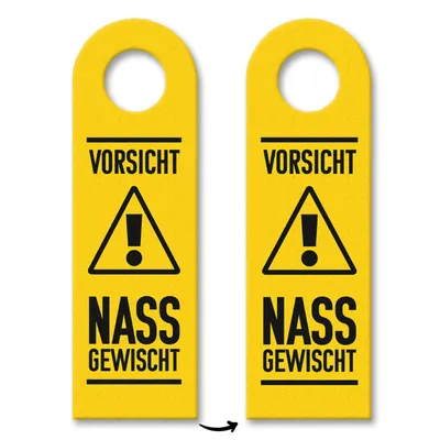Produktbild von Vorsicht Nass gewischt Türhänger 3er Set mit Hintergrund in gelb