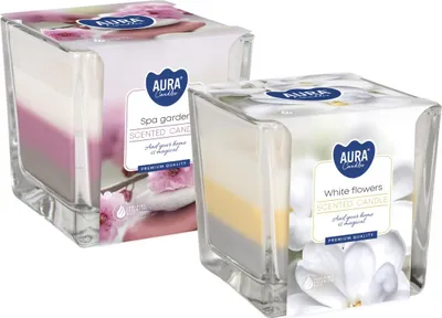 Zdjęcie produktu dla ZESTAW Świeca zapachowa w szkle trójkolorowa BISPOL Aura 32H MIX "7" 2szt.