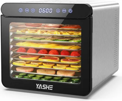Produktbild von YASHE Edelstahl-Dörrautomat, 9 Tabletts, Digital, 75°C, 48h-Timer, 800W