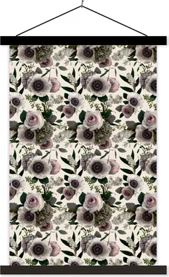 Produktbild von MuchoWow® Textilposter Blumen - Muster - Anemone 40x60 cm mit schwarzem Rahmen - Wanddekorationen