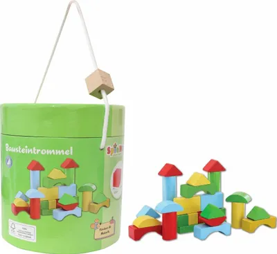 Produktbild von SpielMaus Holz Bausteine in Trommel, 90 Stück, bunt