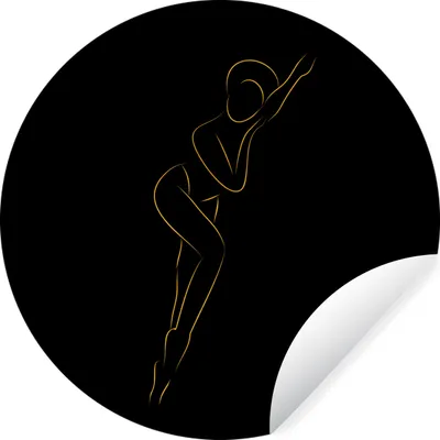 Produktbild von MuchoWow® Runde Wandtattoo - Wandsticker Tapete Aufkleber Frau - Schwarz - Gold - Strichzeichnung Ø 100 cm Selbstklebend und Repositionierbar - Wandaufkleber - Kreis - Tapetenkreis - Wandbild rund - Schlafzimmerdekoration - Wanddeko - runde Tapete - Kunst für zu Hause