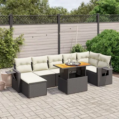 Produktbild von 8-tlg. Garten-Sofagarnitur - mit Kissen Schwarz Poly Rattan - Gartenmöbelset 3275709