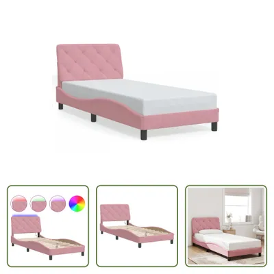 Imagen del producto de Conjunto de cama "The Living Store" con iluminación LED, color rosa, dimensiones 80x200 cm, tapizado en terciopelo