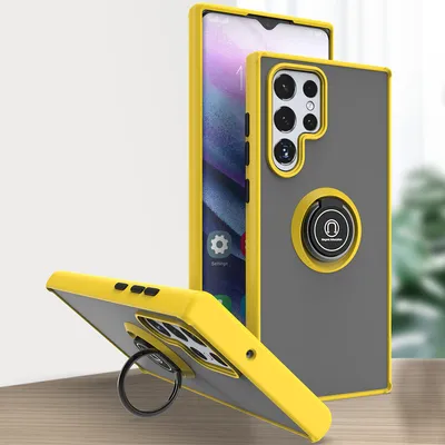 Image de Étui pour Samsung Galaxy S22 Ultra 5G étui en TPU translucide mat avec porte-anneau et support Jaune