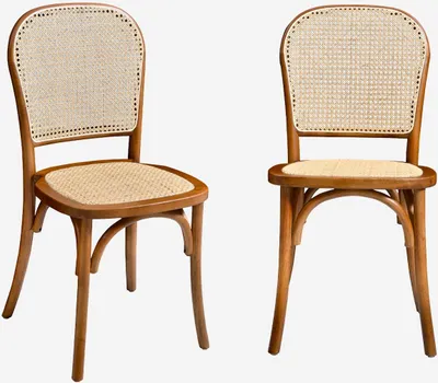 Produktbild von sweeek - 2er-Set Vintage-Stühle aus Holz und Rattan-Geflecht - Nussbaumfarben