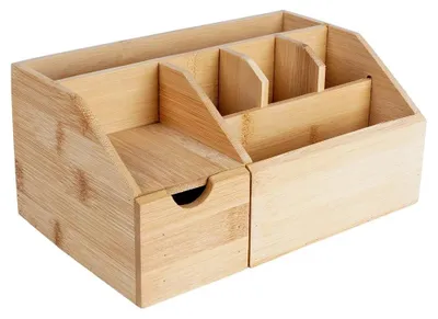 Image de Organisateur à maquillage en bambou - Rangement pour cosmétiques - 24 x 15 x 11 cm - Bois - Marron