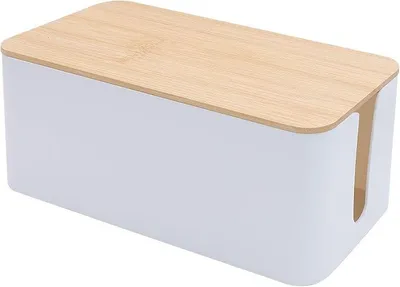 Produktbild von PolkaHome® Kabelbox mit Bambusdeckel – Kabelmanagement-Box für Schreibtisch, Kabelaufbewahrung, Kabelorganizer, Kabelbox für