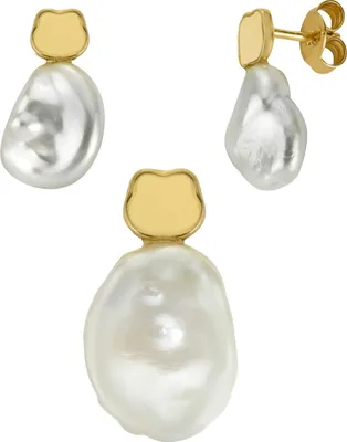 Produktbild von Schmuckset Goldanhänger und 2x Ohrstecker 750 Gold Keshi-Perle