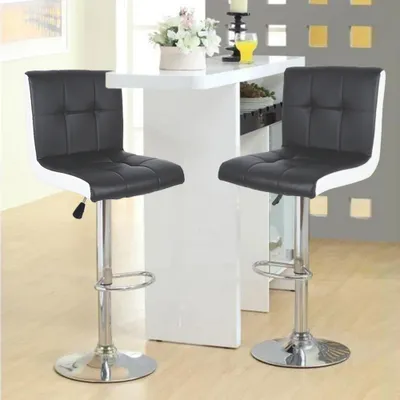 Produktbild von 2er Set Barhocker Tresenhocker aus Kunstleder, Barstuhl mit Lehne  Höhenverstellbar, 360° drehbar -Weiß+schwarz
