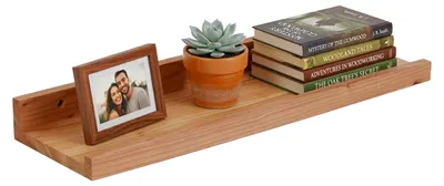 Immagine prodotto di Mensola da parete Relaxdays, A x L x P: 5 x 50 x 15 cm, legno di noce, mensola sospesa per cornici e oggetti decorativi, binario da parete, naturale