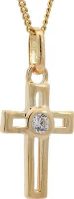 Produktbild von Anhänger Kreuz echt 333-8 Karat Gold mit vergoldeter Silberkette 50 cm