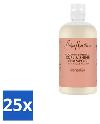 Zdjęcie produktu dla 25 sztuk szamponu Coconut & Hibiscus Curl & Shine marki Shea Moisture, 384 ml - zestaw ekonomiczny