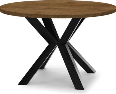 Zdjęcie produktu dla Okrągły rozkładany stół do jadalni RAL z drewnianymi nogami, styl loft, industrialny, średnica: 90/190 cm, kolor: dąb lefkas / czarny