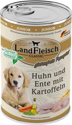 Produktbild von Landfleisch Dog Classic Junior Huhn, Ente & Kartoffeln mit Gartengemüse - 400g