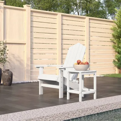 Zdjęcie produktu dla The Living Store Krzesło ogrodowe Adirondack ze stołem HDPE białe
