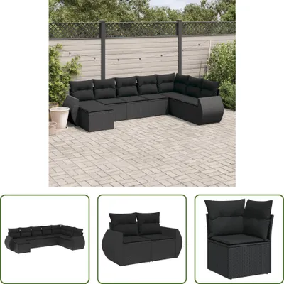 Produktbild von The Living Store 8-tlg. Garten-Sofagarnitur mit Kissen Schwarz Poly Rattan