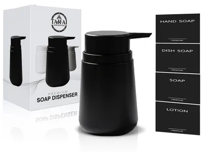 Immagine prodotto di Distributore di sapone nero, capacità 320 ml, in plastica, con pompa, per bagno e cucina