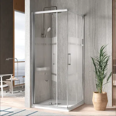 Produktbild von Eckdusche mit Falttür und Schiebetür S300 mit Sichtschutz- Glas 6mm Falttür 75 cm Schiebetür Falttür 75 cm