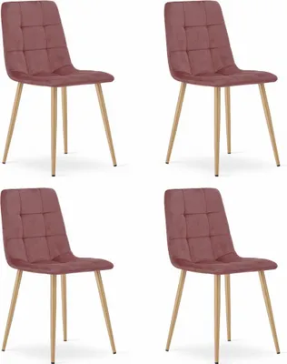 Image de Chaise - Leobert - Kara - Velours Rose/Pieds Bois - 44,5 X 50,5 X 87 Cm - Lot De 4