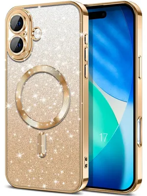 Image de Coque pour iPhone 17, Protection à Paillettes Silicone avec Cercle Magnétique - Doré