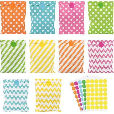 Obrázek produktu pro 100 papírových sáčků na sendviče, rozměry 18x13 cm, s 175 nálepkami, 5 barev, vhodné pro oslavy