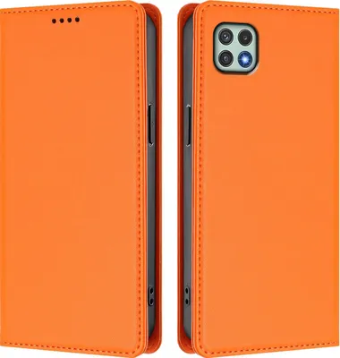 Image de Etui en cuir pour Samsung Galaxy A22 5G, étui magnétique en cuirPolyuréthaneavec support Orange