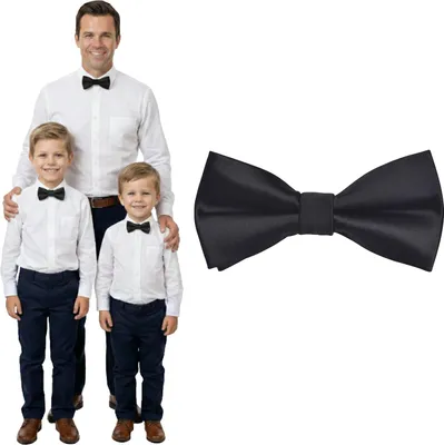 Produktbild von DonDon Fliege Kinder Jungen Babys und Herren Seidenlook Schwarz glänzend, vorgebunden und längenverstellbar aus Polyester - festliches Accessoire für Hochzeit, Kommunion und Feier