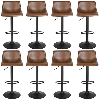 Produktbild von 8er Set Barhocker Barstühle Tresenhocker mit Fußstütze Bistrohocker Drehstuhl Gepolsterter Braun