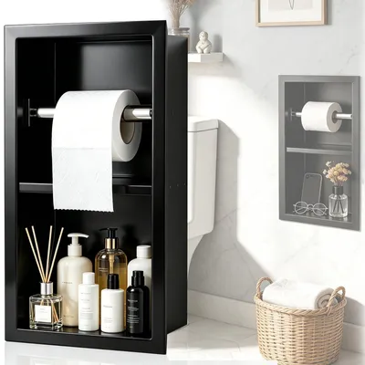 Image de Porte-rouleau de papier toilette - En acier inoxydable - Noir